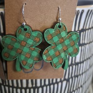 Wooden clover hand painted earrings